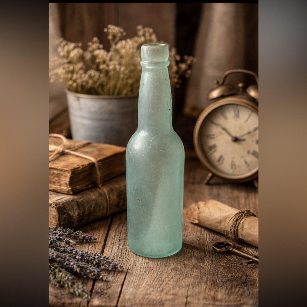 Antique ABGM Co Aqua Glass Beer Bottle. Blob Top | c.1900 Adolphus Busch. 9.5”T